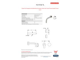 Specification Sheet - Sussex Pure Progressive Wall Bath Mixer Tap System 160mm with Cirque Textured Handle Chrome