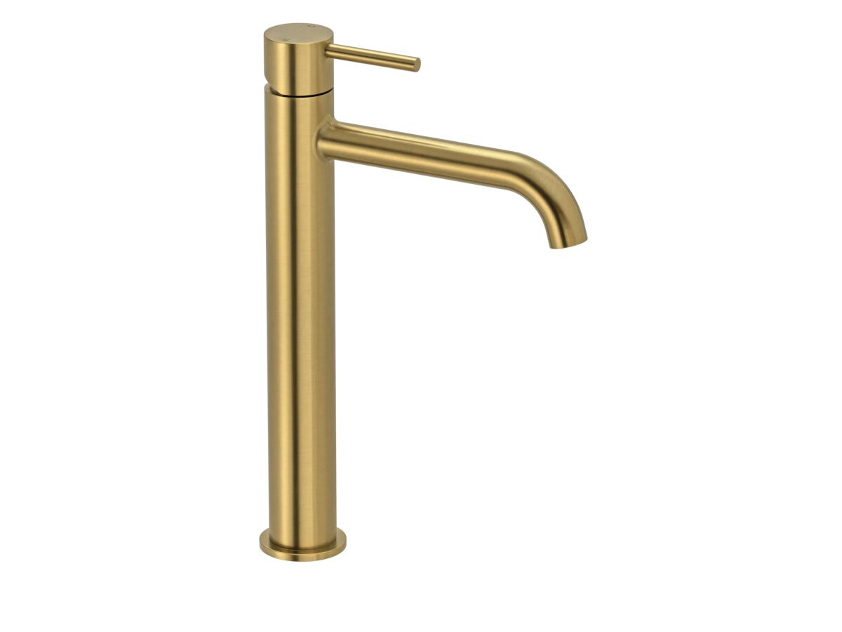 Mizu Drift Extended Basin Mixer Curve Spout Brushed Brass (6 Star)