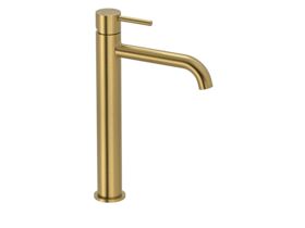 Mizu Drift Extended Basin Mixer Curve Spout Brushed Brass (6 Star)