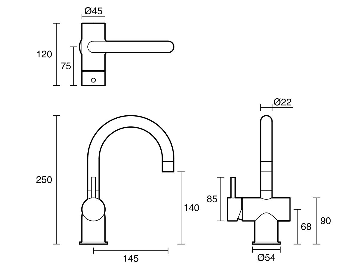 Sussex Scala Basin/Sink Mixer Tap Small Curved Left Hand