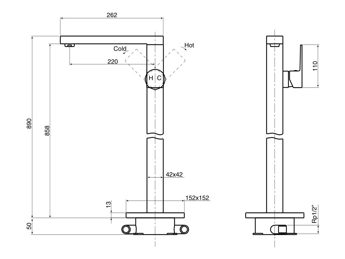 Mizu Bloc MK2 Floor Mount Bath Mixer & Outlet