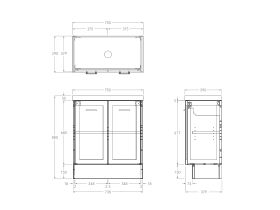 Technical Drawing - Kado Lux Ensuite All Door 750mm Floor Mount Centre Basin 50mm Top