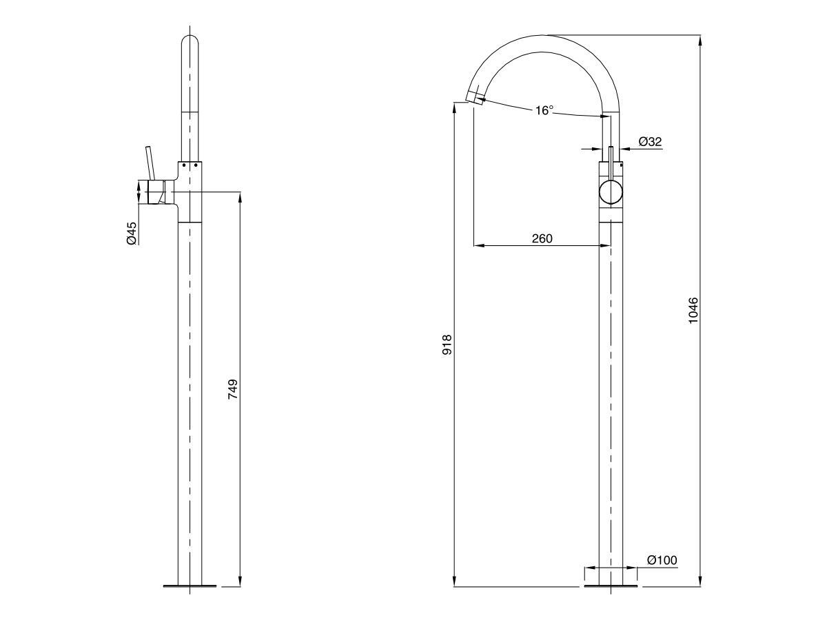 Mizu Drift MK2 Floor Mounted Bath Mixer Trim Set