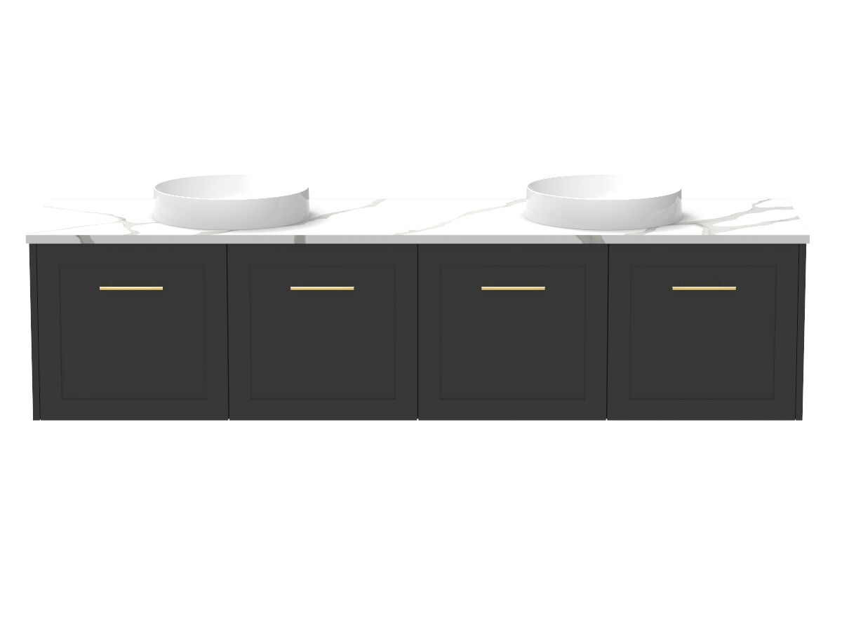 Supporting Image - Kado Lux All Door 1800mm Wall Hung Vanity Double Basin 20mm - Black - Front