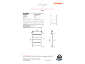 Specification Sheet - Hydrotherm Pure Heated Towel Rail 500 x 800mm Chrome