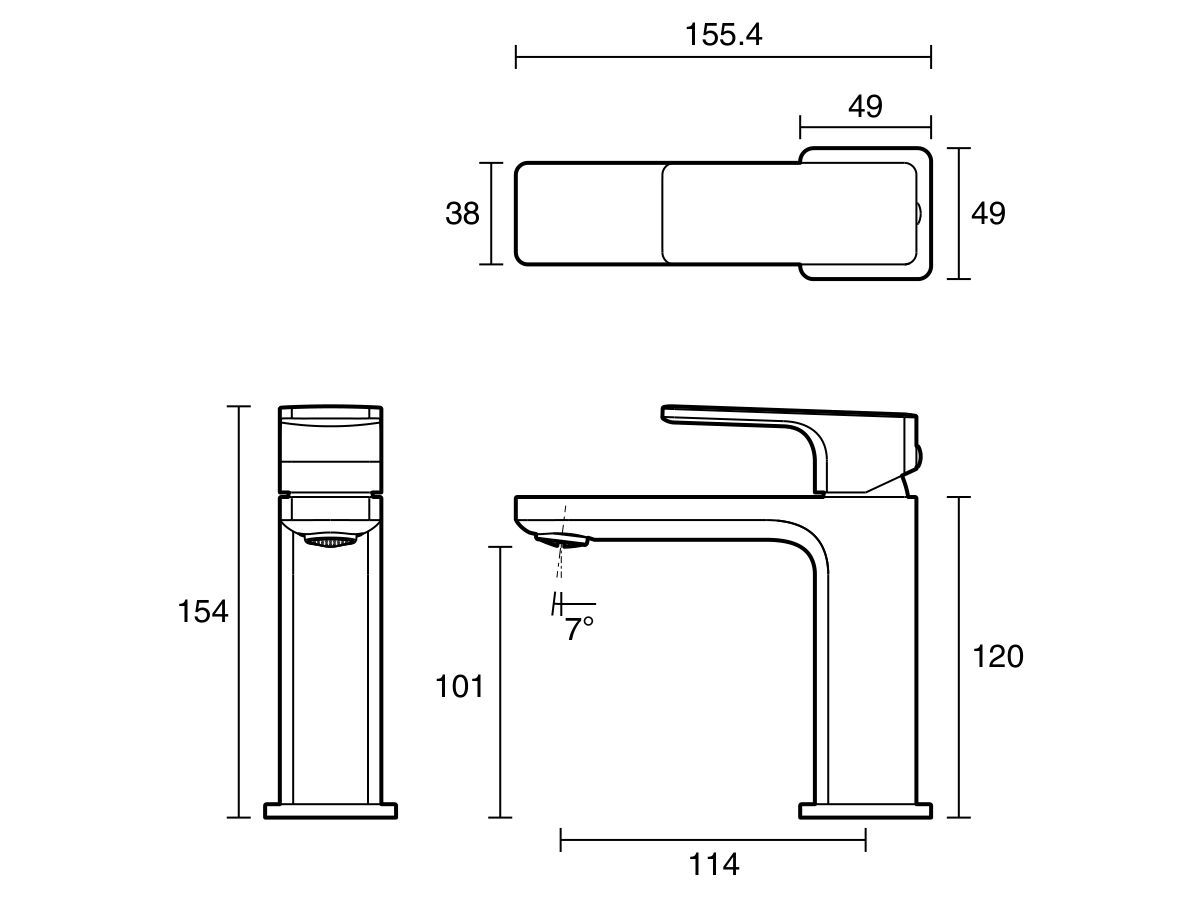Technical Drawing - Mizu Bloc Basin Mixer (6 Star) Lead Free