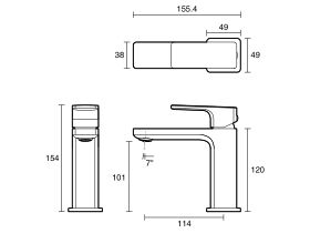 Technical Drawing - Mizu Bloc Basin Mixer (6 Star) Lead Free