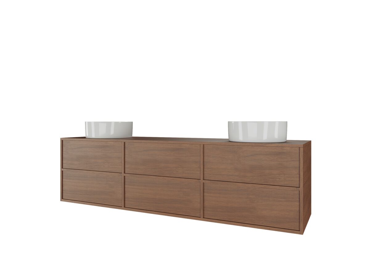 Supporting Image - Kado Aspect 1800mm Wall Hung Vanity Unit Double Bowl Timber Top - Florentine Walnut