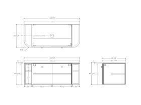 Technical Drawing - Kado Era Double Curve All Door 1200mm Wall Hung Vanity with Centre Basin 20mm Top