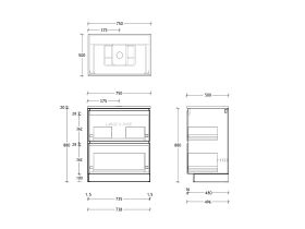 Posh Domaine & Domaine Plus All-Drawer Twin 750mm Floor Mounted Vanity Unit (No Basin)