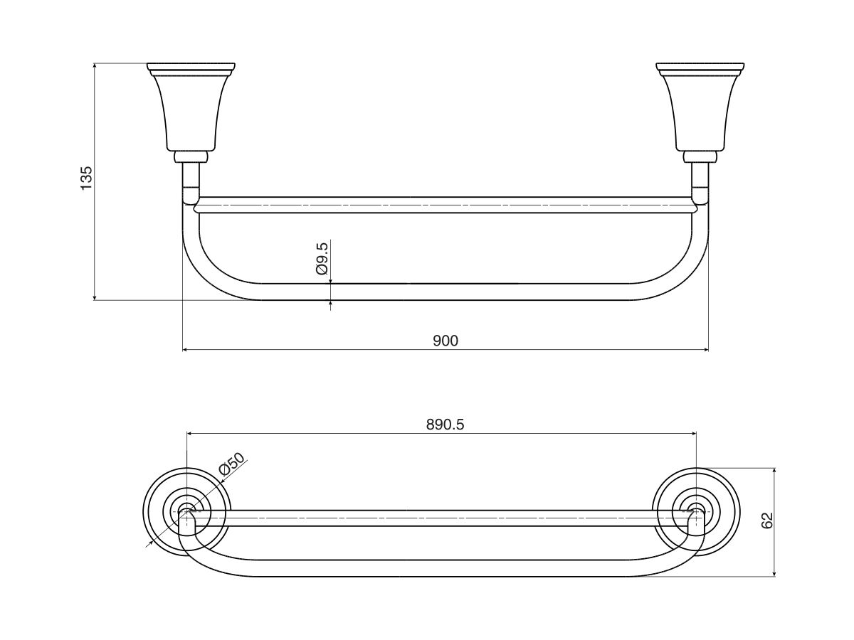 Posh Canterbury Double Towel Rail 900mm