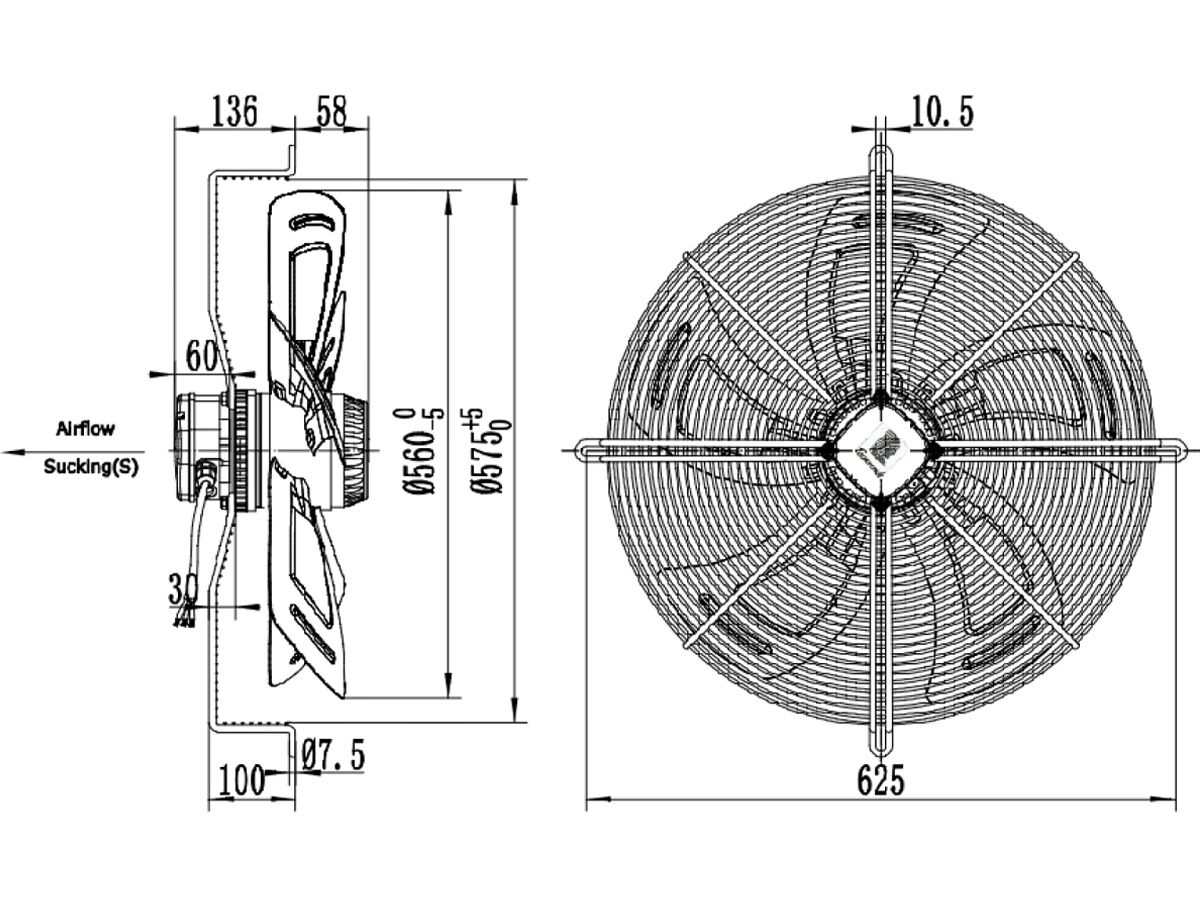 Tecumseh 560mm 1ph Fan Motor Assembly 7552535