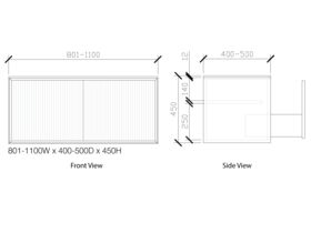 ISSY Halo III Vanity Unit with Two Touch Latch Drawers and Internal Shelf 801-1100widex400-500deepx450high