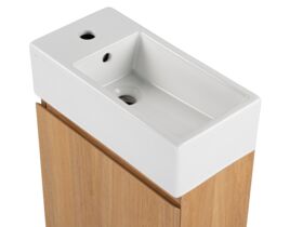 Supporting Image 2 - Posh Solus Powder Room Vanity Unit Floor Mounted Right Hand Bowl 1 Taphole Oak Finish