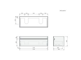 Technical Drawing - Posh Domaine Single 1200 Double Bowl Wall Hung Cherry Pie