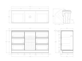 Technical Image - Posh Domaine Plus Hamper 1500 Floor Mounted Centre Bowl 20mm Top