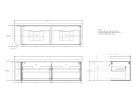 Technical Drawing - Kado Era Single Curve All Drawer 1650mm Wall Hung Vanity with Double Basin 20mm Top