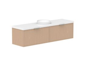 Supporting Image - Kado Lux Slim All Drawer 1800mm Wall Hung Vanity with Centre Basin 50mm Top Blonde Oak