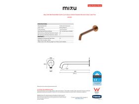 Specification Sheet - Mizu Drift Wall Basin/Bath Outlet Curve Spout 300mm Brushed Bronze (6 Star) Lead Free