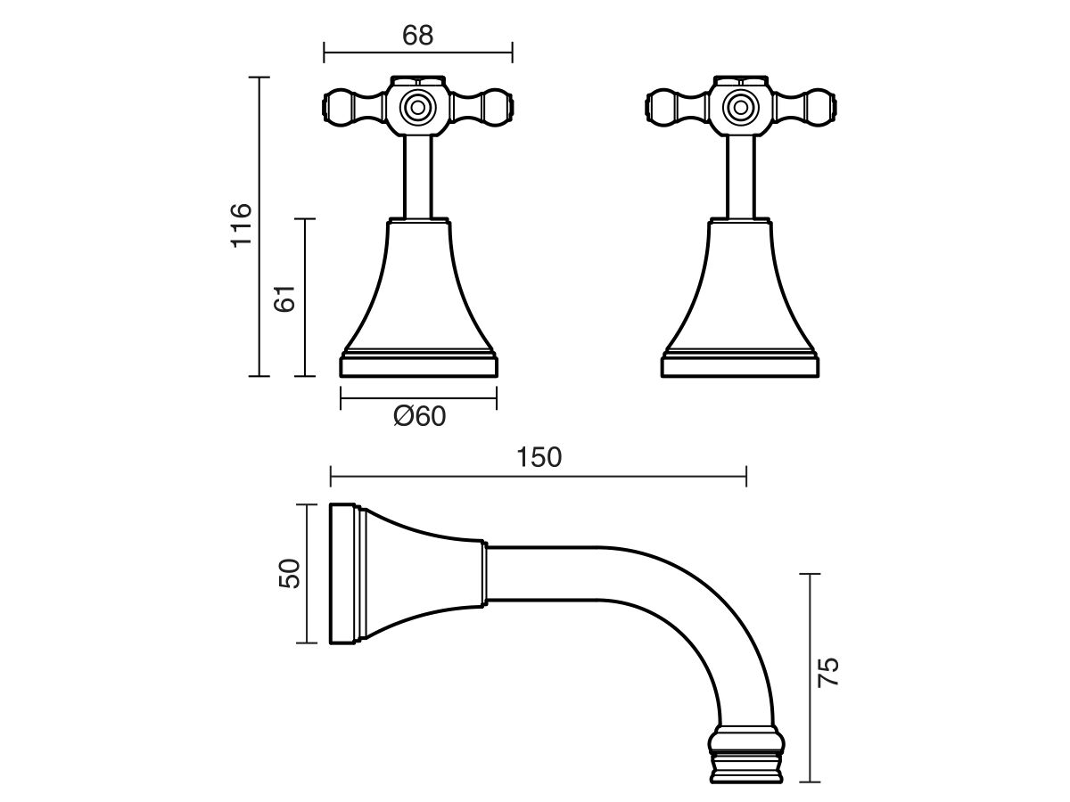 Kado Era Wall Basin Set 150mm Cross Handles (5 Star)