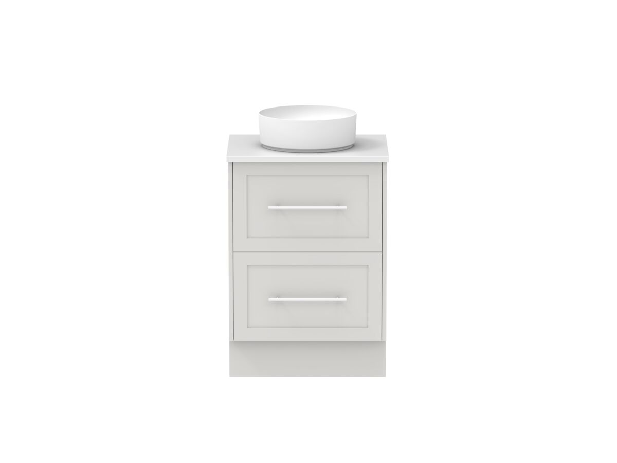 Hero - Kado Lux All Drawer 600mm Floor Mounted Vanity Centre Basin 20mm - Feather Grey - Front