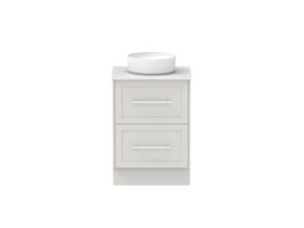 Hero - Kado Lux All Drawer 600mm Floor Mounted Vanity Centre Basin 20mm - Feather Grey - Front