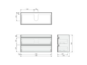 Technical Drawing - Posh Domaine Twin 1200 2 Drawer Wall Hung Vanity Mineral Cast