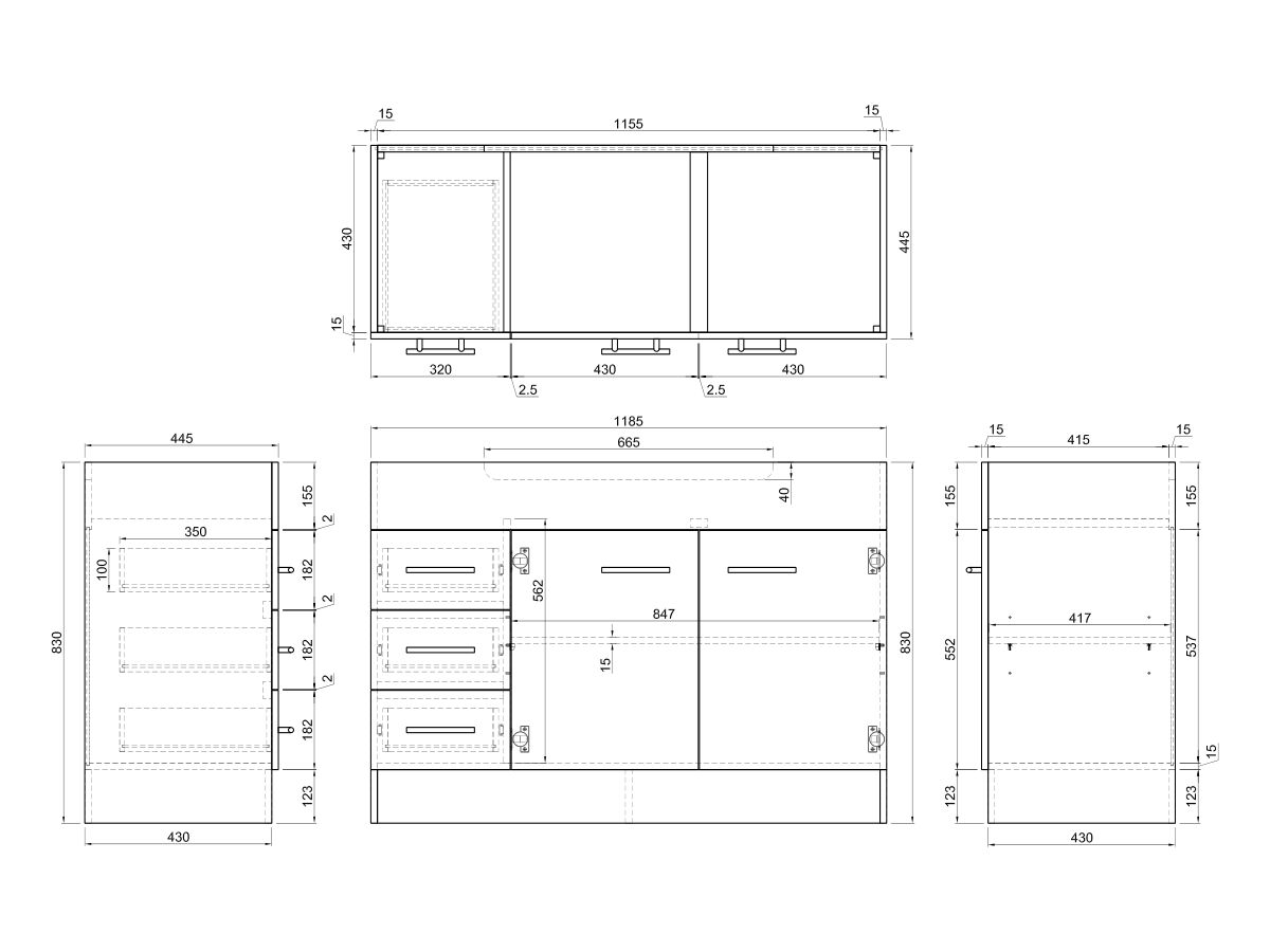 Posh Bristol MK2 1200mm Vanity Unit with Kick Centre Bowl Left Hand Drawers