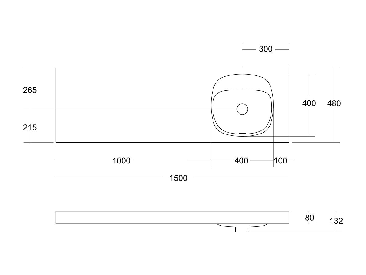Kado Lussi 1500mm Single Right Hand Bowl Rear Shelf Wall Basin with Overflow No Taphole Matte White Solid Surface