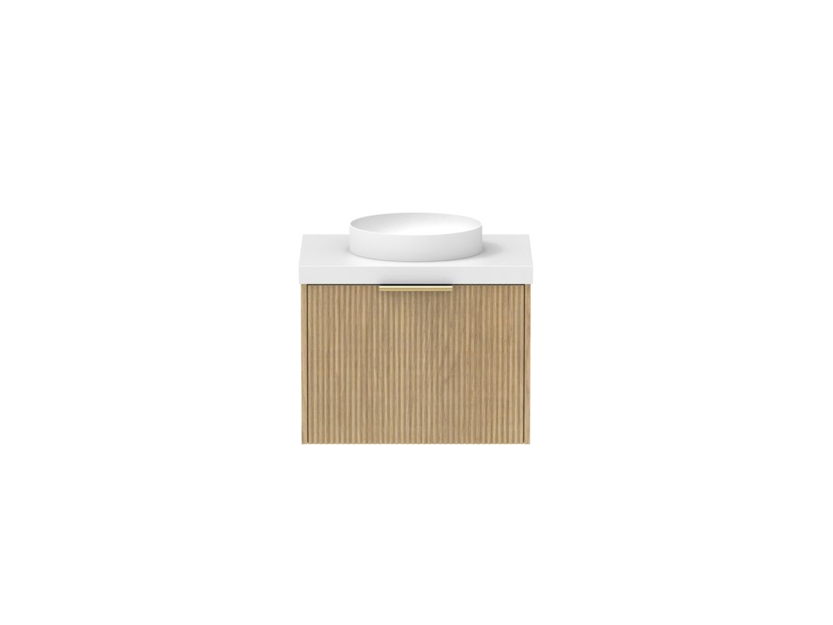 Supporting Image - Kado Neue Fluted Square All Drawer 600mm Wall Hung Vanity with Centre Basin 50mm Top Boston Oak