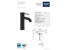 Technical Guide - GROHE Essence New Basin Mixer Curved Spout Matte Black (6 Star) Lead Free