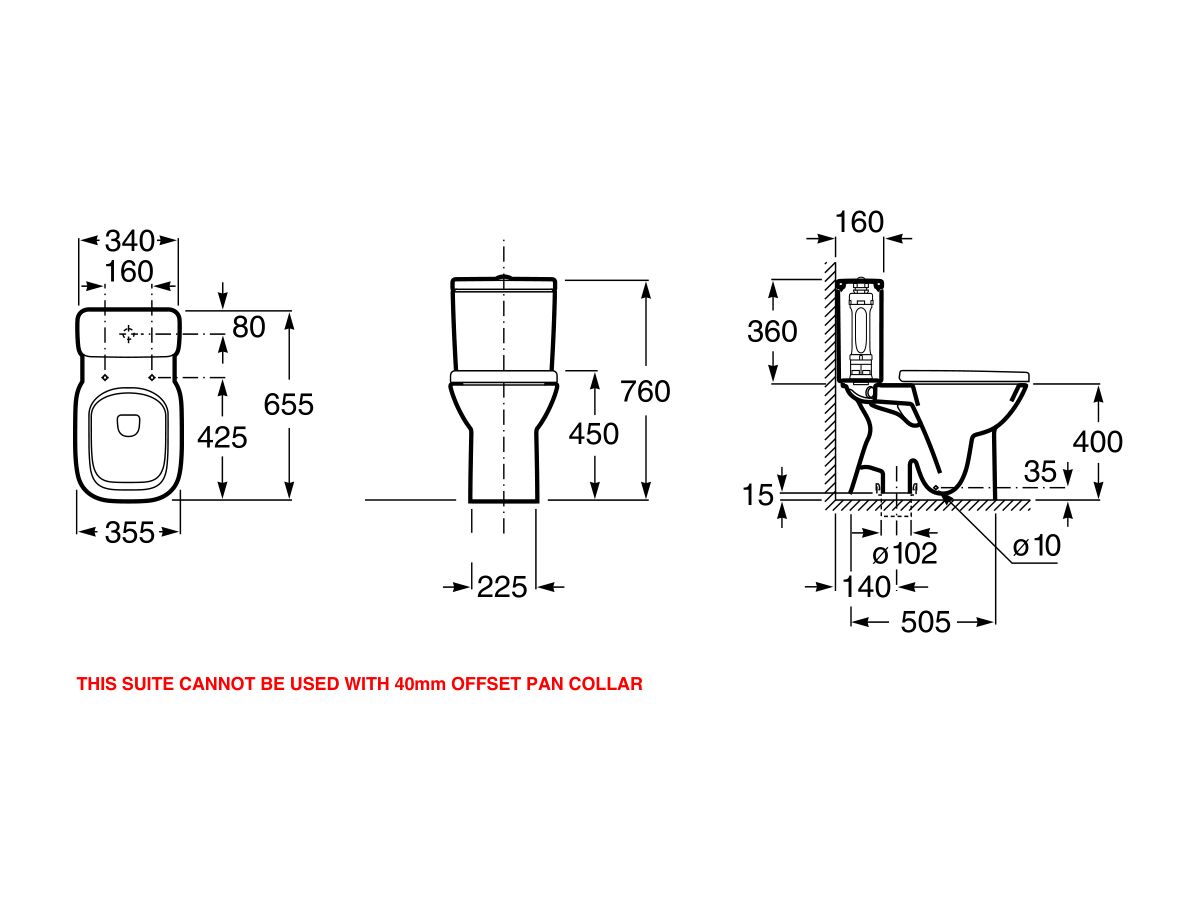 Roca Debba Close Coupled Toilet Suite S Trap Bottom Inlet with Soft Close Quick Release Seat White (4 Star)
