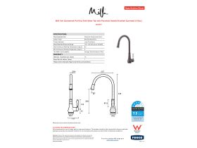 Specification Sheet - Milli Voir Gooseneck Pull-Out Sink Mixer Tap with Porcelain Handle Brushed Gunmetal (4 Star)