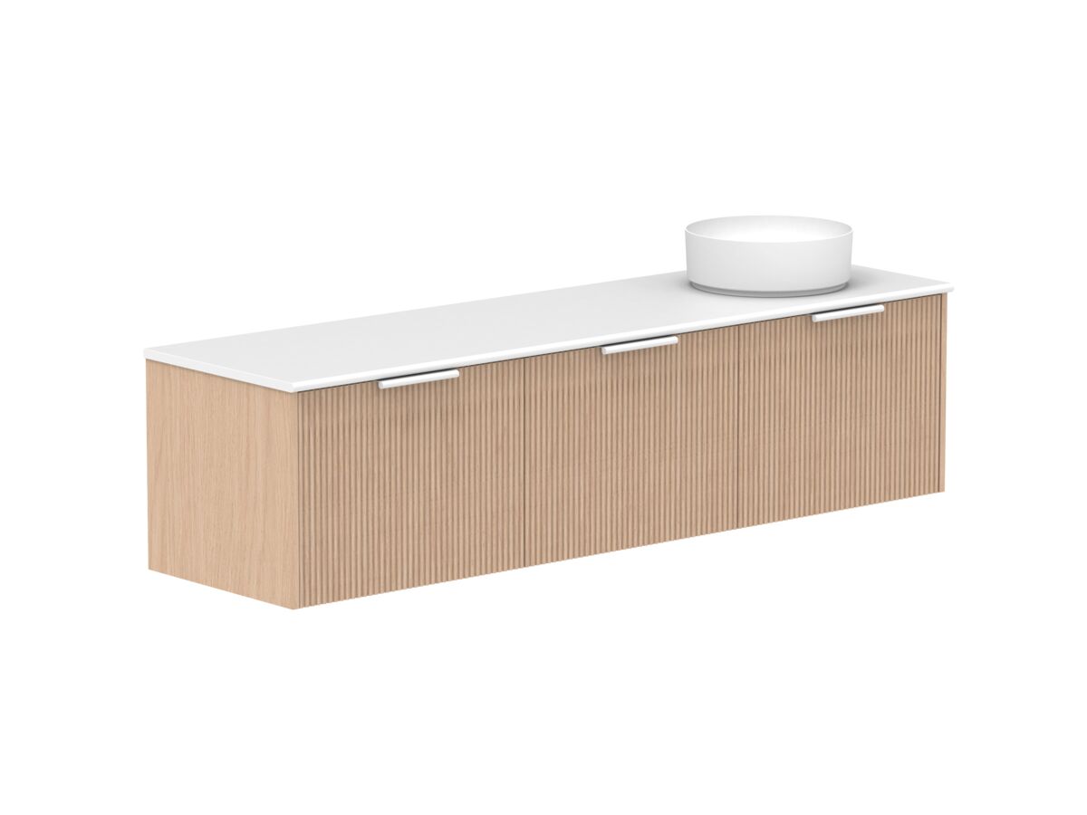 Supporting Image 2- Kado Neue Fluted Square All Drawer 1800mm Wall Hung Vanity with Right Hand Basin 20mm Top Blonde Oak