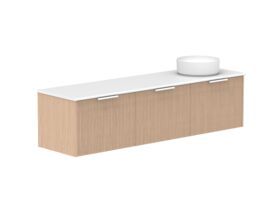 Supporting Image 2- Kado Neue Fluted Square All Drawer 1800mm Wall Hung Vanity with Right Hand Basin 20mm Top Blonde Oak
