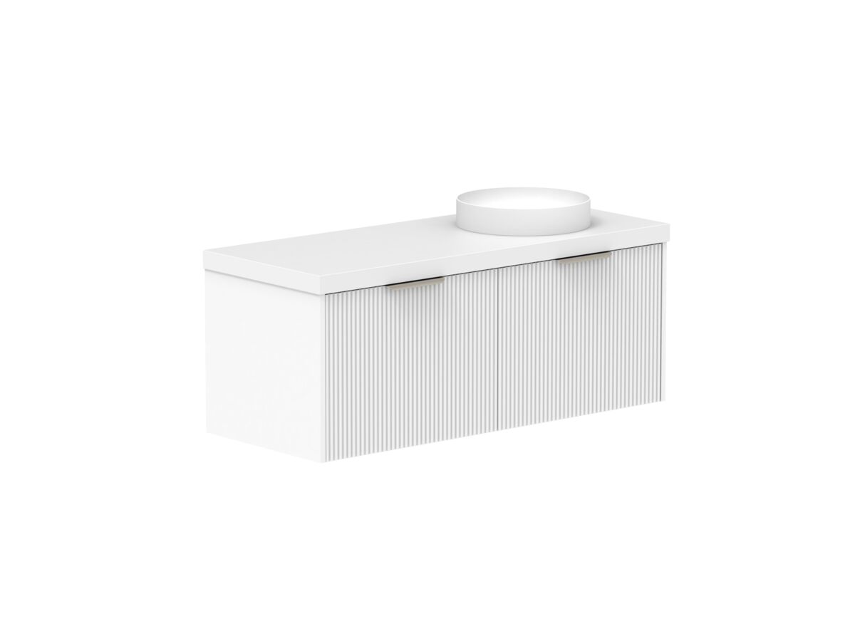 Supporting Image 2- Kado Neue Fluted Square All Drawer 1200mm Wall Hung Vanity with Right Hand Basin 50mm Top Ultra White