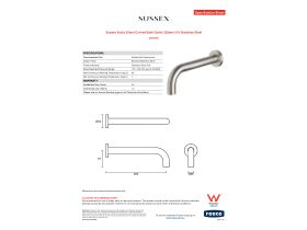 Specification Sheet - Sussex Scala 25mm Curved Bath Outlet 250mm 316 Stainless Steel