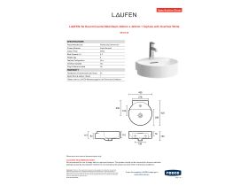 Specification Sheet - LAUFEN Val Wall/Counter Basin with Overflow 1 Taphole 400 x 425mm White