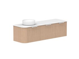 Supporting Image 2- Kado Neue Fluted Single Curve All Drawer 1650mm Wall Hung Vanity with Left Hand Basin 20mm Top Blonde Oak