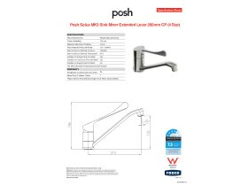 Specification Sheet - Posh Solus MK3 Sink Mixer with Extended Lever 200mm Chrome (4 Star)