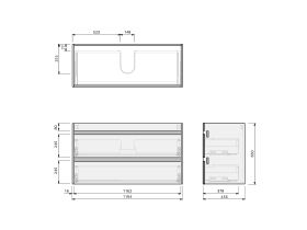 Technical Drawing - Posh Domaine Twin 1200 Wall Hung Ceramic Top