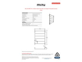 Specification Sheet - Mizu Drift MK2 750 x 1050mm Heated Towel Rail Low Voltage 24V Brushed Gunmetal