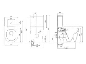 Technical Drawing - Roca Inspira MK2 Rimless Close Coupled Back to Wall Back Inlet Toilet Suite with Soft Close Quick Release Toilet Seat White (4 Star)