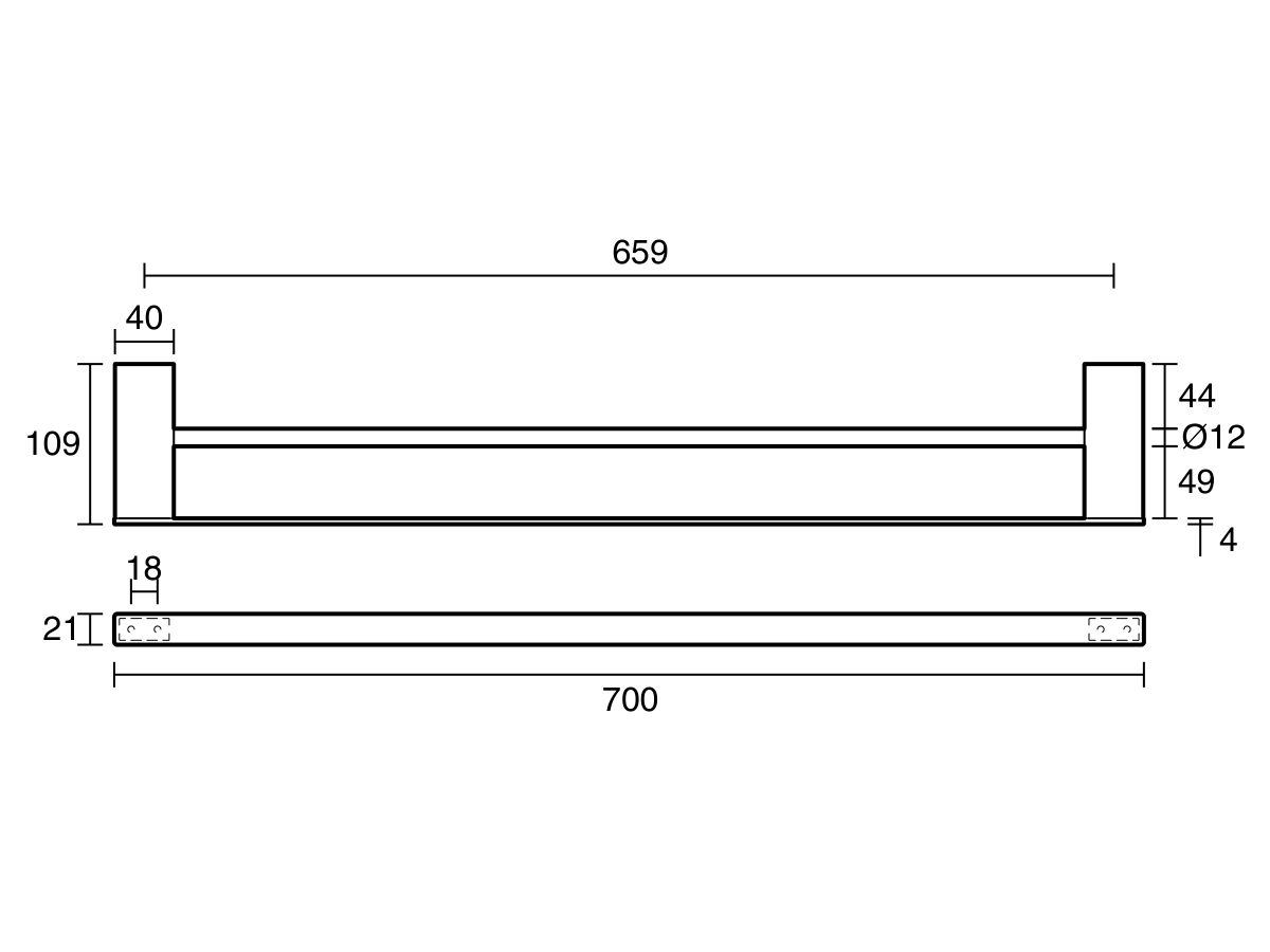 Technical Drawing - Mizu Bloc Double Towel Rail 700mm