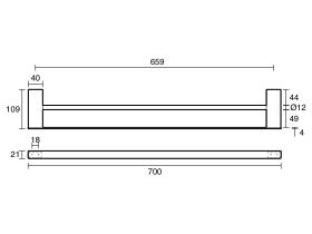 Technical Drawing - Mizu Bloc Double Towel Rail 700mm