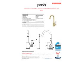 Specification Sheet - Posh Canterbury Gooseneck Basin Mixer Tap Porcelain Handle Polished Brass Gold (4 Star)