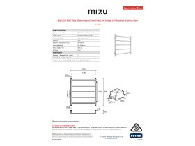 Specification Sheet - Mizu Drift MK2 750 x 800mm Heated Towel Rail Low Voltage 24V Brushed Stainless Steel