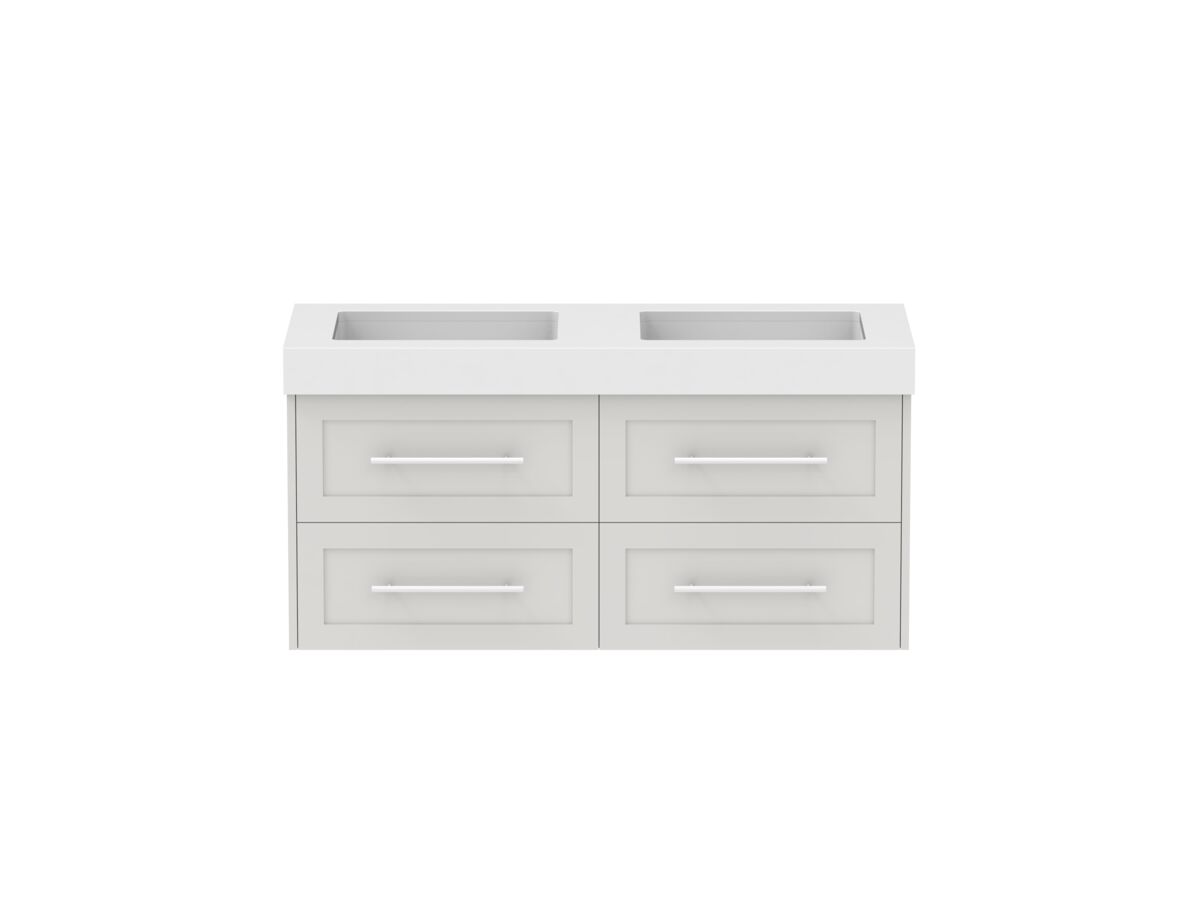 Hero - Kado Lux All Drawer 1200mm Wall Hung Vanity Double Basin 90mm - Feather Grey - Front