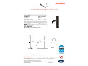 Specification Sheet - Milli Pure Basin Mixer Tap Curved Spout PVD Matte Black (5 Star)