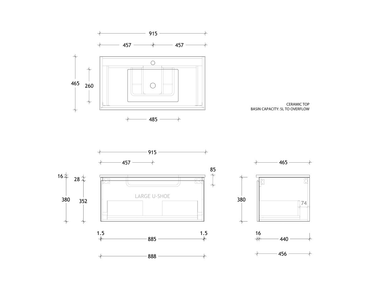 Posh Domaine All-Drawer Single 900 Wall Hung Ceramic